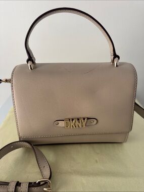 DKNY Pale Beige Top-Handle Satchel with Gold Logo